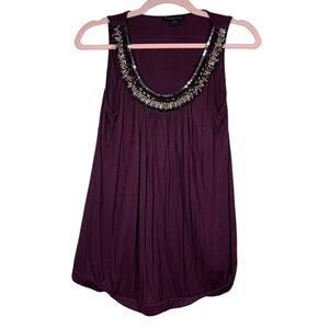 FOREVER 21 Purple Beaded Sequins Collar Sleeveless Blouse S/P